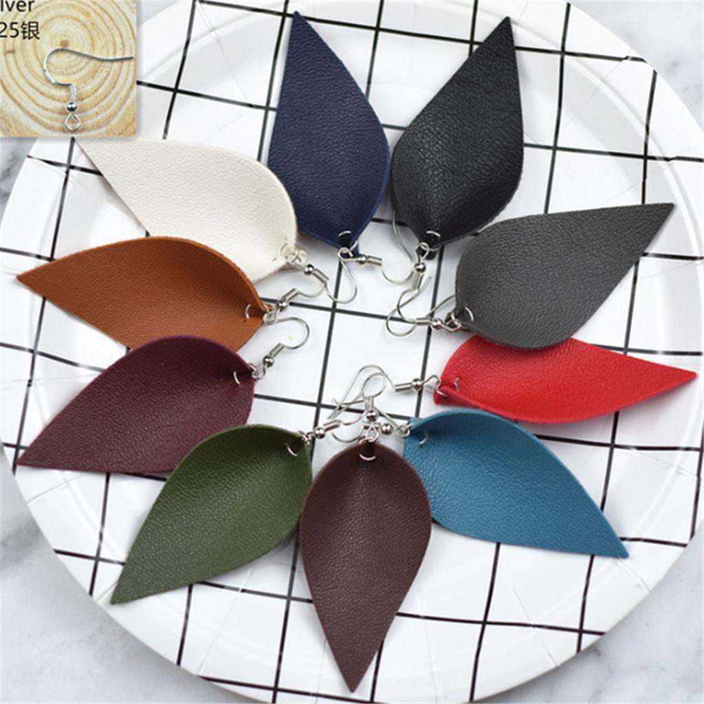 Fashion Boho Handmade Leather Leaf Shape Waterdrop Dangle Ear Earrings Hook Womens Jewelry