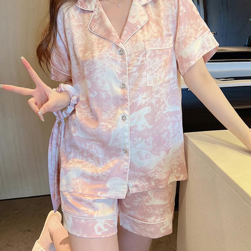 Style Romantic Star River Tie-dye Women's Pajamas French Elegant Classy Short Lady Sleepwear  Summer Home