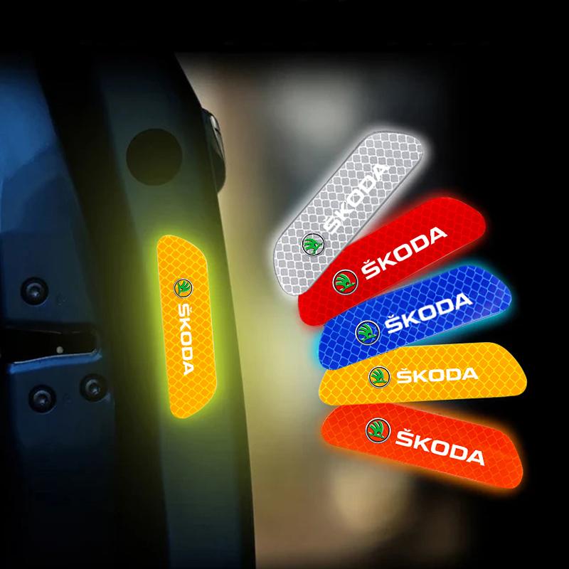 CGY1 4PCS Car Door Sticker Safety Warning Reflective Mark For Skoda Yeti Kamiq Kodiaq Karoq Octavia Fabia Rapid Scala Vrs Mk3 Superb