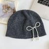 Casual Pearl Bow Beanies Cap Ear Protector Korean Wool Hat Stacking Knitted Bonnet Cap  Girls