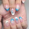 Elegante Blau-Weiße Florale Gradient Falsche Nägel Kunststoff Glitzer Press-On Nägel Schnelle DIY Maniküre Für Brautveranstaltungen