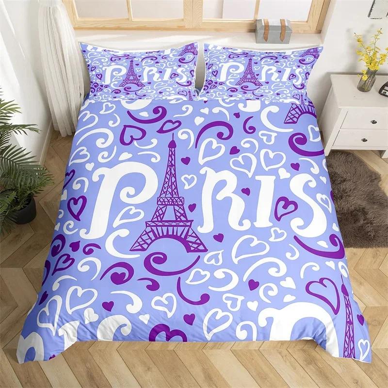 Eiffel Tower Duvet Cover Set Twin King Size Paris Tower Comforter Cover Microfiber Flower Butterfly Bedding Set For Girls Teens