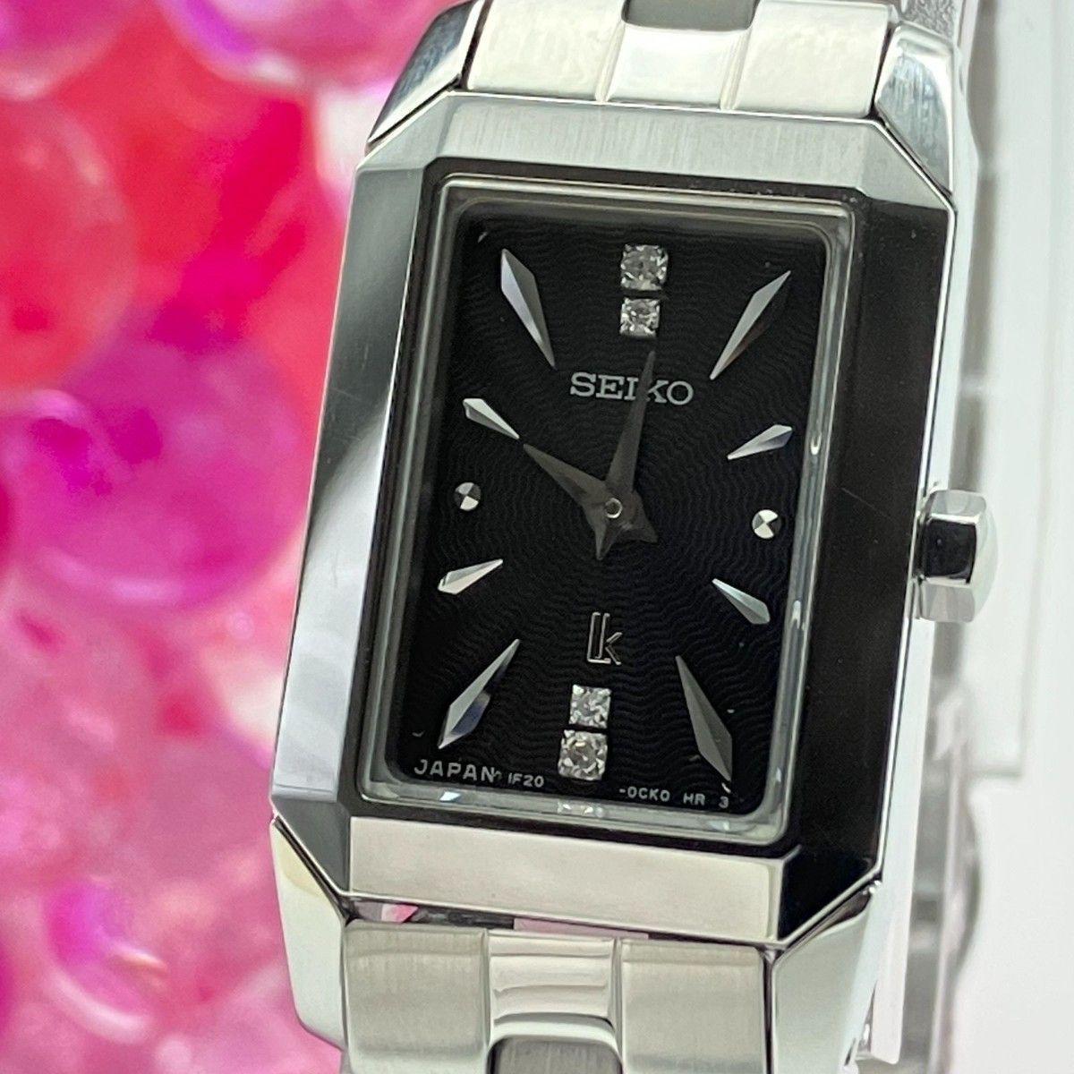 [In operation] SEIKO SEIKO LUKIA 1F20-0BW0 Black Dial Diamond Watch Ladies Silver Square