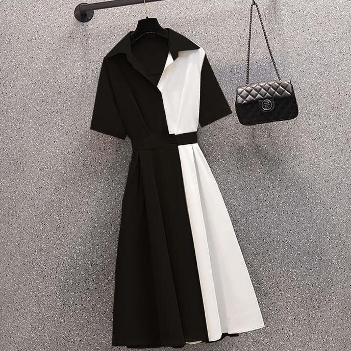 

Летняя мода тонкие женские платья-рубашки для женщин с коротким рукавом лоскутная одежда 4XL чёрный