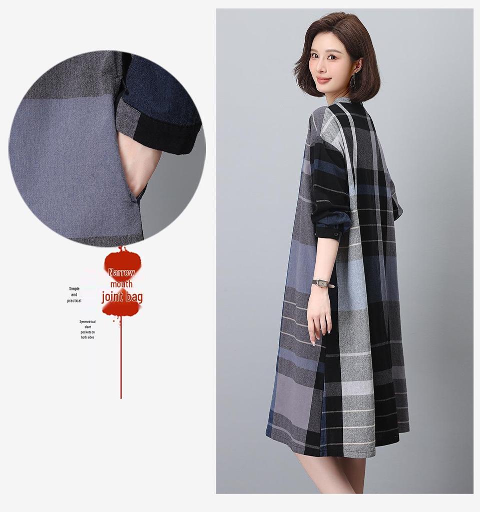 2024 Autumn Women's Plaid Mid-Length Loose Casual Dress