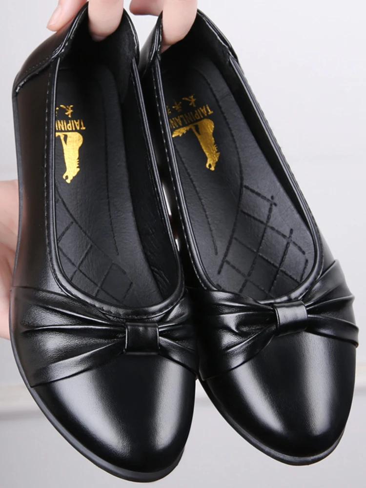 

Comemore Летние женские туфли 2024 года, модные уличные туфли, женские туфли на плоской подошве, повседневные, легкие, удобные, кожаные, 40 35 чёрный