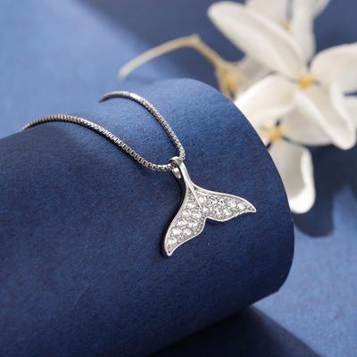 Mermaid Tail Fish White Fishtail Crystal 925 Silver Clavicle Chain Pendant Necklaces