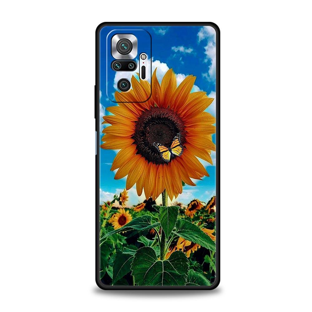 Beautiful Yellow Sunflower Phone Case For Xiaomi Redmi Note 14 13 5G 10 11 12 Pro Plus 4G 14C 13C 12C 10C Black Cover