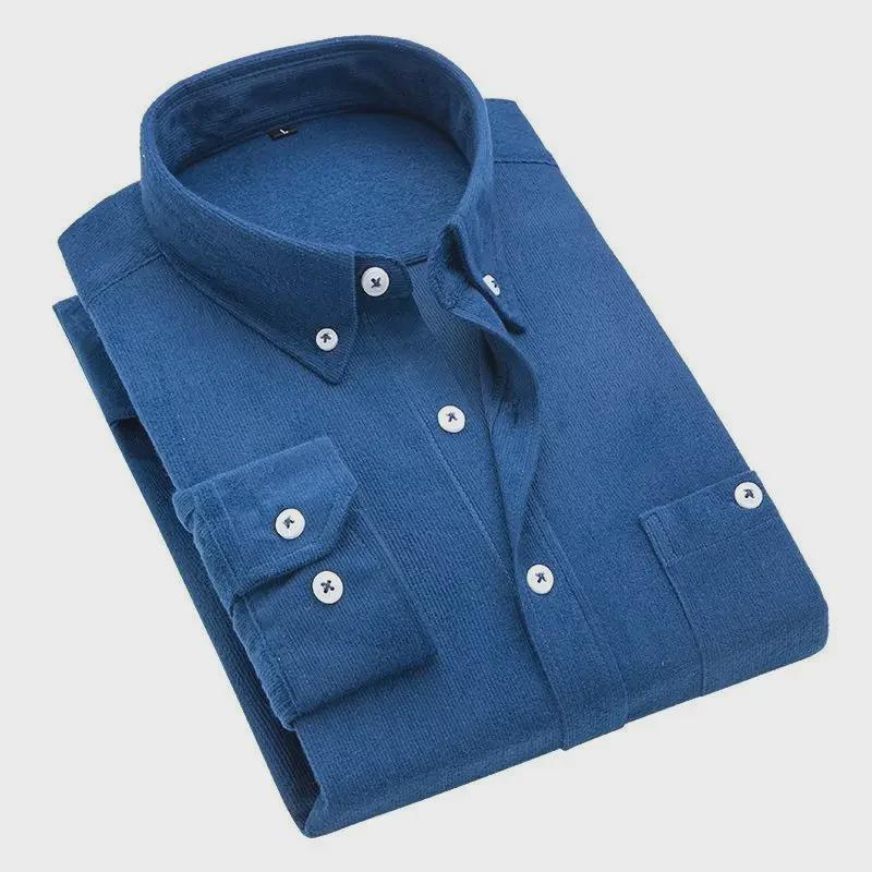 

Мужская приталенная вельветовая рубашка - однотонная, с длинным рукавом, повседневная деловая, модная весна/осень 5XL