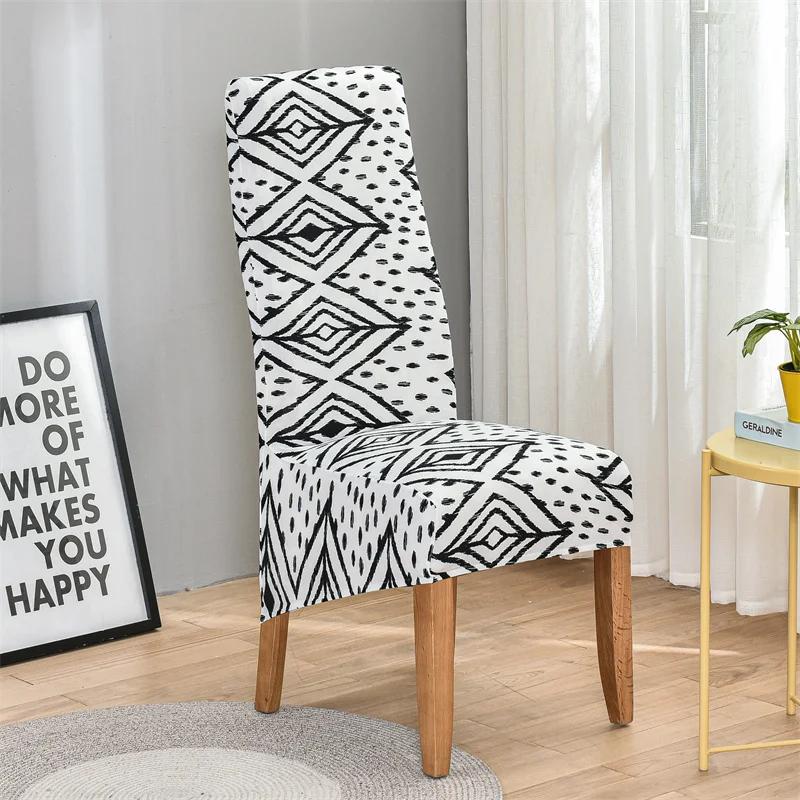 Geometric Long Back Dining Chair Cover Geometry Printed Stretch Spandex Elastic XL Banquet Party Europe Chair Slipcover Case