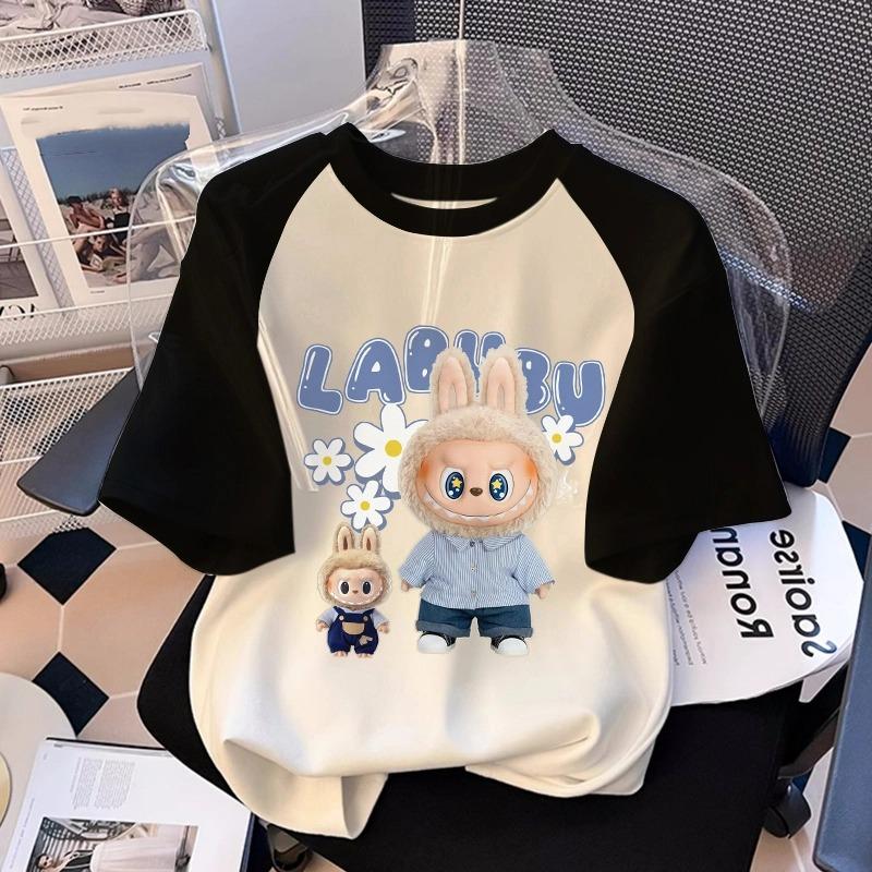 

Мультяшная графика Labubu Детская Взрослая Принтованная Футболка Летняя Мужская и Женская Мода Уличная Девушка Футболки с Коротким Рукавом Топ Одежда 140