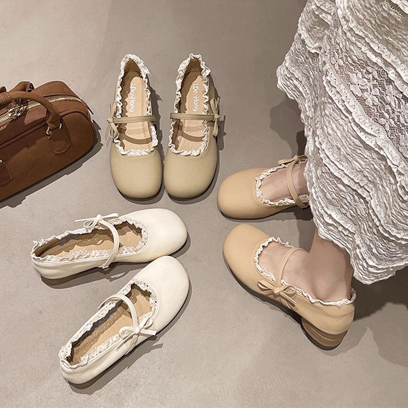 With skirt, evening shoes, shallow mouth Lolita small leather shoes, women's 2025 new spring and summer French low-heeled Mary Jane single shoes