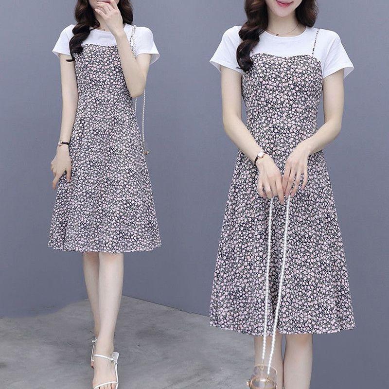 

Fashion Summer New Slim Looking Chiffon Patchwork Dress Black XL (55.00 kg-60.00 kg