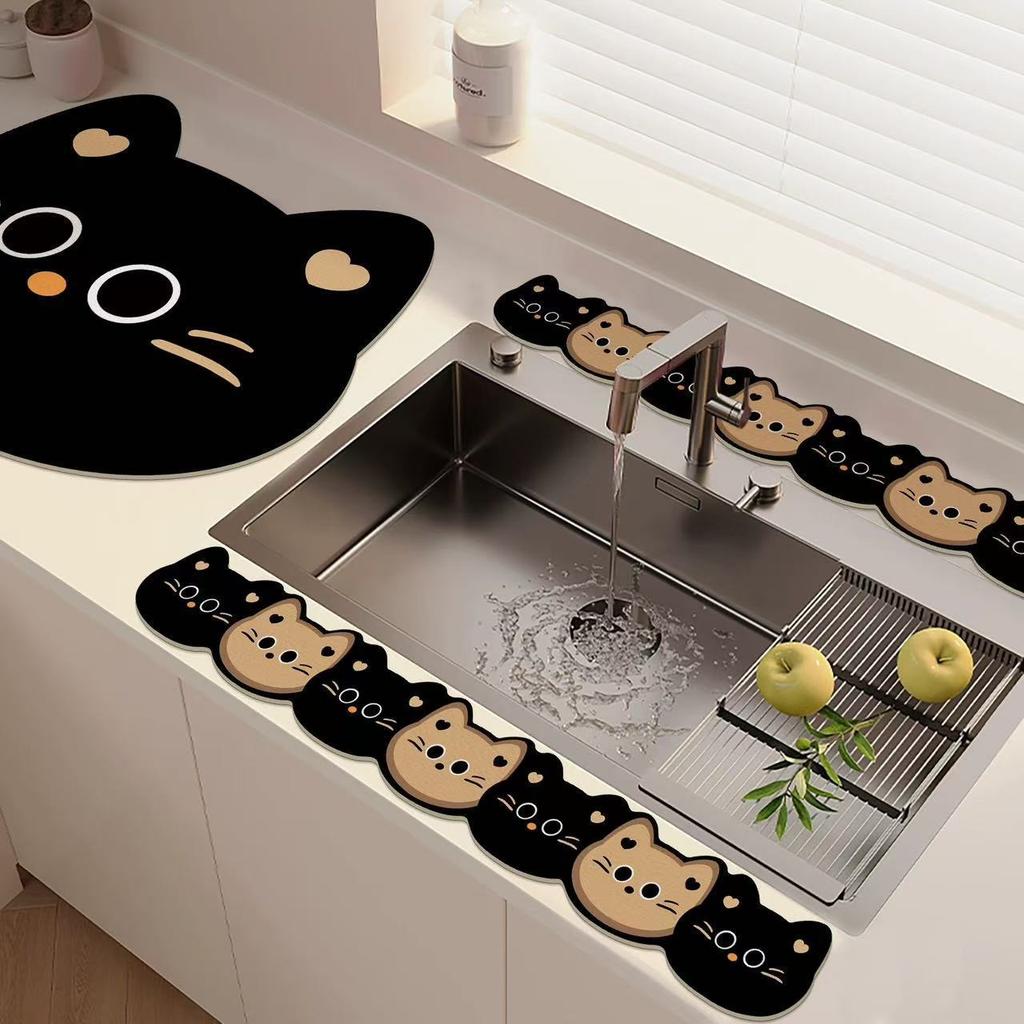 Cartoon Mat Faucet Water Stopper Mat Kitchen Countertop Absorbent Mat Diatomaceous Earth Draining Mat Easy Care Coaster Sink Mat
