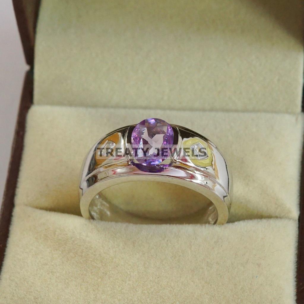Alexandrite Oval Cut Gemstone With 925 Sterling Silver Ring For Men's #A604 JL375656793478