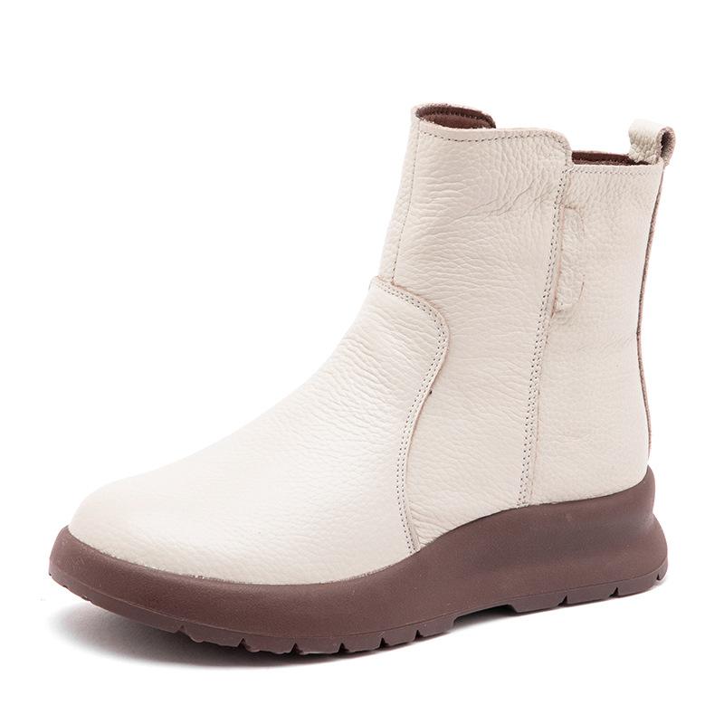 Erste Schicht Rindsleder Schaffell integrierte kurze Stiefel Winter Samt warm Baumwollschuhe flache rutschfeste Mutter Schneestiefel