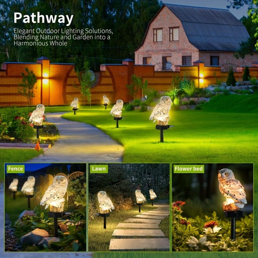 Pack of 2, solar owl resin lawn light, parrot resin light, garden fun decoration light, suitable for garden, flower bed, courtyard, lawn