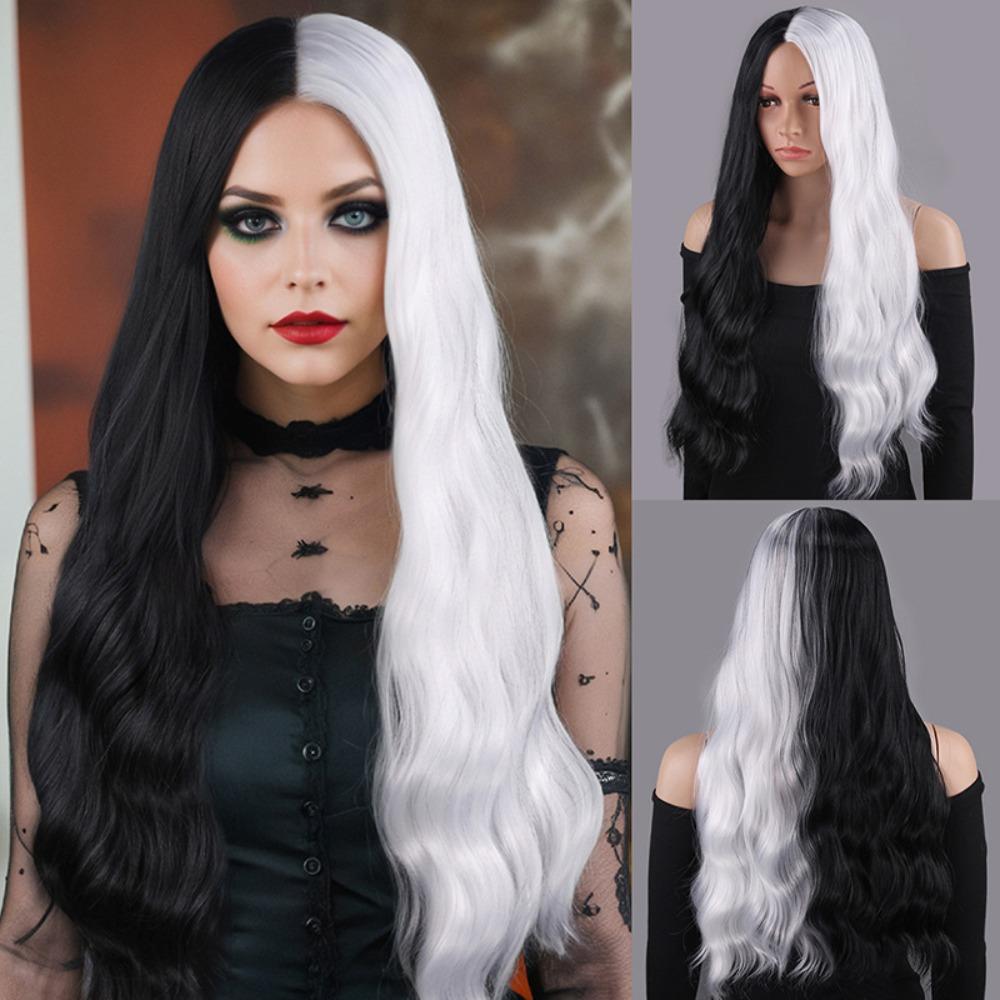 Cosplay Halloween Feest Pruiken CRUELLA Deville De Vil Zwart Wit Met Pony Kort Bob Kapsel voor Vrouwen Hittebestendige Synthetische Pruik gray