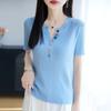 Design-inspired Button-up Knitted Short-sleeved T-shirt for Women, New Style, Summer Lightweight Base Layer