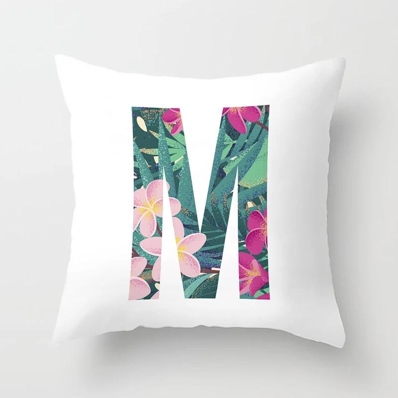Luxury Home Pillowcase Square Office Decoration Cushion Cover Simple Floral English Letter Pattern Decoration