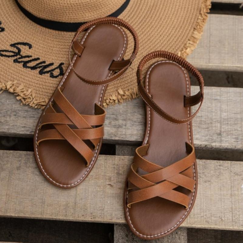 Sandale plate pentru femei Pantofi casual cu vârf deschis Sandale ușoare de vară în aer liber