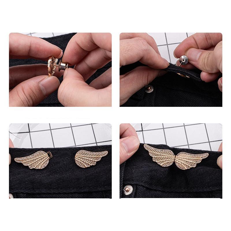Portable Angel Wings Jeans Waist Button Adjustable Clips For Pant Skirts Waist Tightener Buckle Pin Button Clothing Supplies