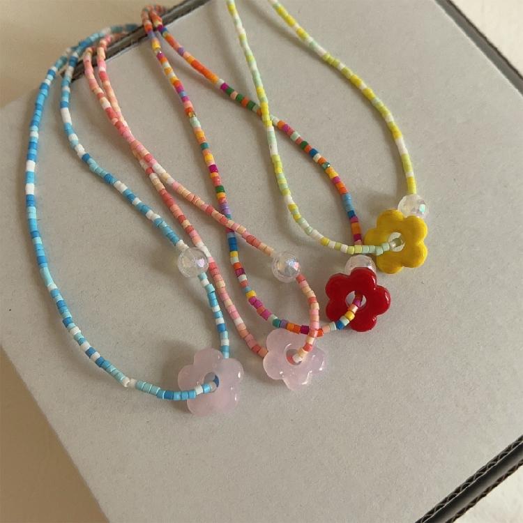 Colorful Flower Necklace Resin Pendant Choker Adjustable Chain Delicate Choker