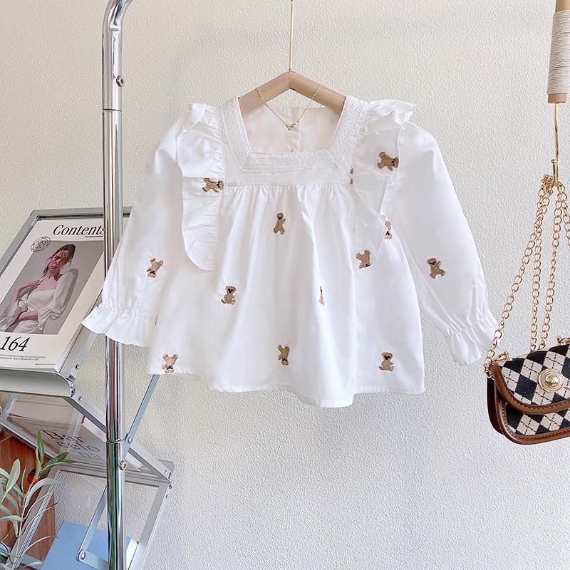 Девичья весенняя вышитая рубашка бэби-долл с длинным рукавом 90