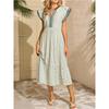 European and American fashion new women's striped double frilly short-sleeved contrasting color V-neck skirt