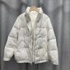 Women Fall Winter White Duck Down Jacket Coat Padded Short Stand Collar Full Sleeve Zipper Pocket Loose Thicken Solid Color