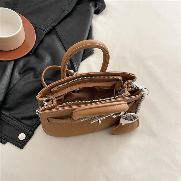 New High-end Lychee Pattern Love Contrasting Platinum Bag Portable Shoulder Crossbody Women's Bag