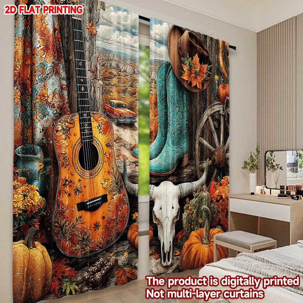 Flachdruck Glücklichen Valentinstag Party Vorhänge Herbst Cowboy Digitaldruck Polyester Vorhänge Dekorationen Verwendung Set von 2 Hergestellt