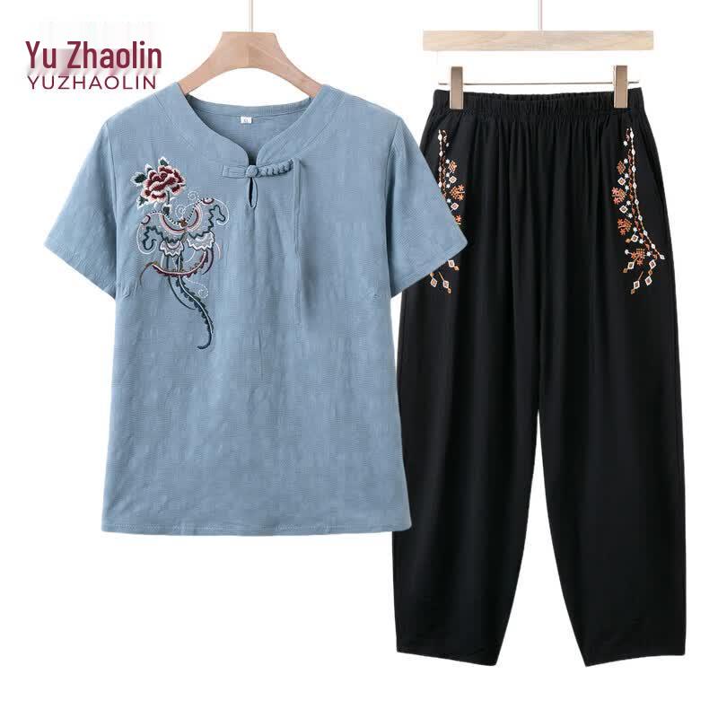 YUZHAOLIN Women s Floral Short Sleeve Two-Piece Summer Set 4XL