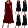 Women's Fashion Casual V-neck Velvet A-line Dress With Elegant Long Sleeves, Solid Color