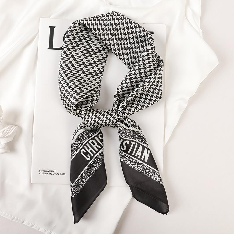 Luxury Brand  Silk Square Scarf Women Cat Neck Hair Tie Band Beach Hijab Kerchief Head Headbands Bandana Female Foulard 70cm