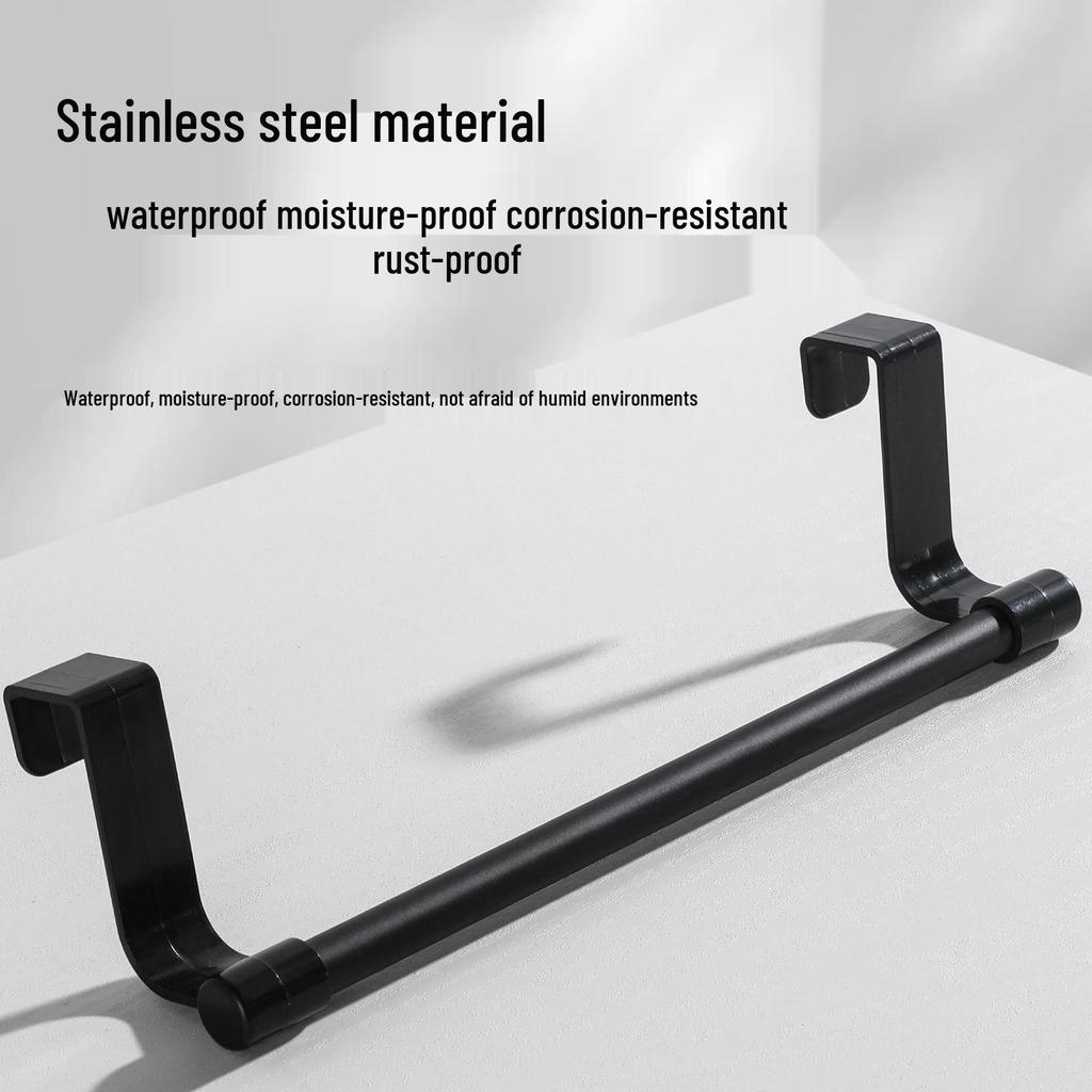 No-Drill Stainless Steel Over-Door Hanging Rod & Hook Rack for Kitchen or Closet Storage