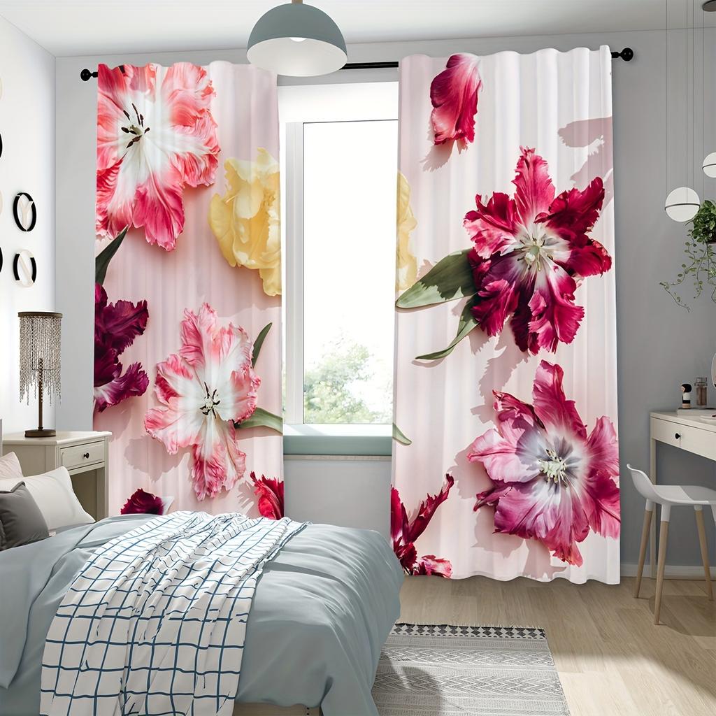 2pcs Colorful Flower Pattern Curtain Decorative Window Drape Window Treatments For Bedroom Living Room Home Decoration cortinas