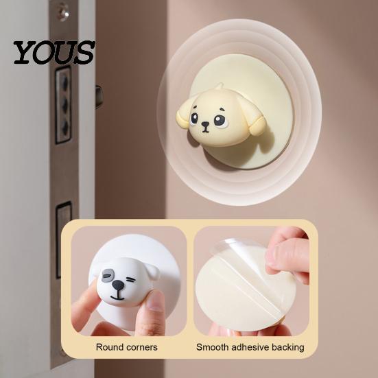 Noise Reduction Door Pad Cartoon Dog Handle Stopper, Self-Adhesive Knob Stop Wall Protector Protector, Quiet Shock Absorbent Bumper