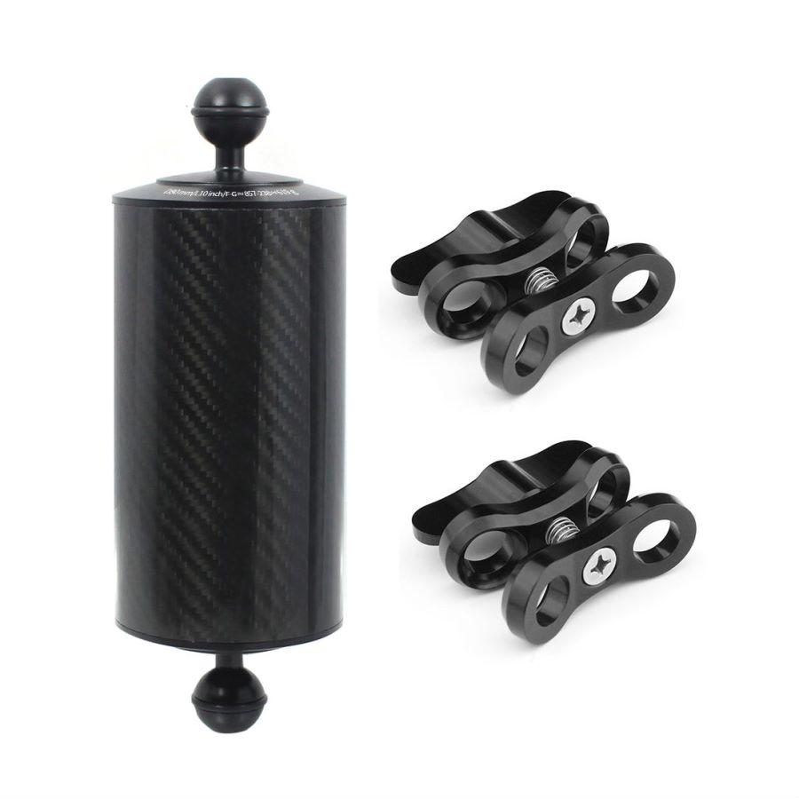Upgrade Carbon Fiber Float Buoyancy Aquatic Arm 1" Dual Ball Floating Dia 80mm Diving Camera Underwater Tray for Gopro Phone SLR