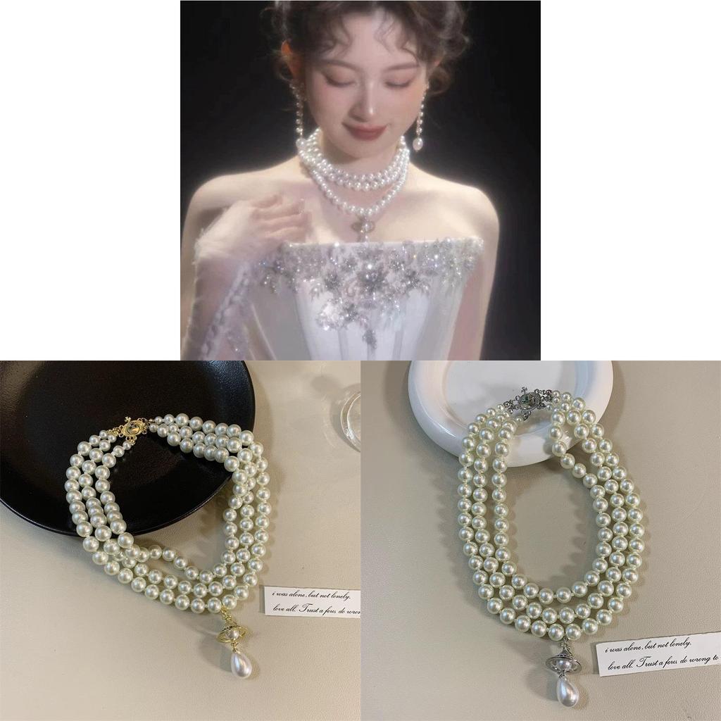 Vintage Pearl Drop Necklace With Copper Pendant For Womens Daily Wear And Gift