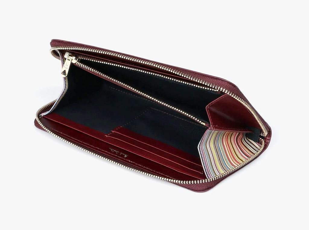 Paul Smith Leather Luxe Shine Cowhide Long Bordeaux Men's Zip-Around Wallet,