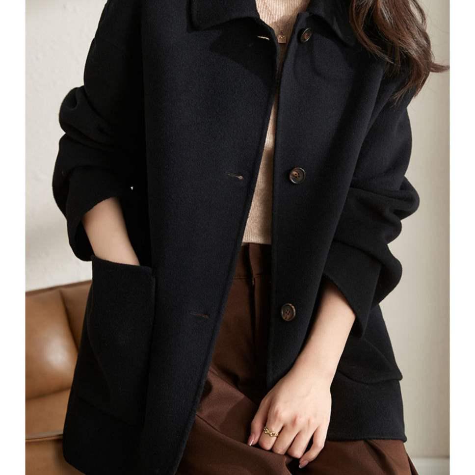 Damski wełniany płaszcz w kolorze wielbłądzim - Jesień/Zima 2025, Koreański styl Hepburna, Luźny krój, Jednorzędowy na wiosnę/jesień