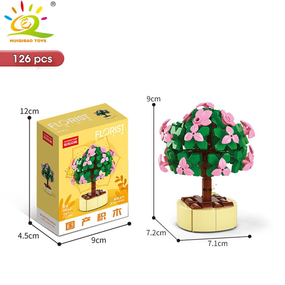 HUIQIBAO MOC Flower Succulent Potted Model Building Block DIY Eternal Bouquet Home Desk Plant Decor Brick Girl Gift Children Toy