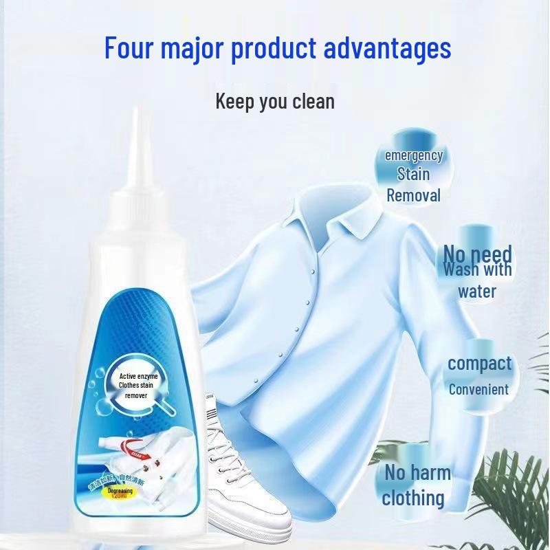 Active Enzyme Stain Remover for Clothes - Powerful, No-Wash, De-yellowing Agent for Oil and Stains On White Fabrics.