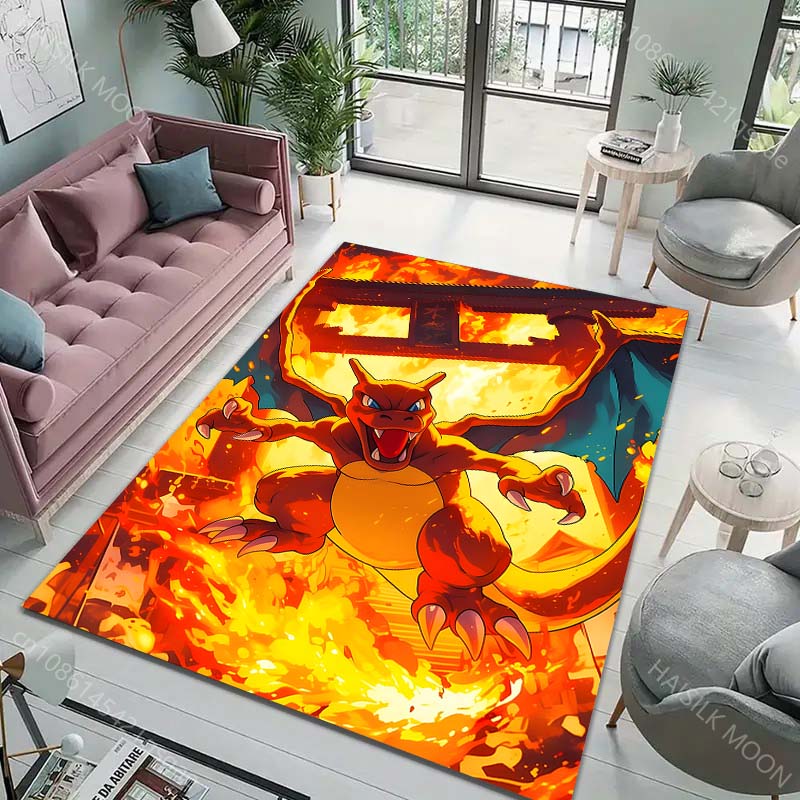 Japan Anime Pokémon Theme Rug with Charizard Print, Carpet for Living Room Kids Bedroom Mat Sofa Doormat Decor Mat Free Shipping