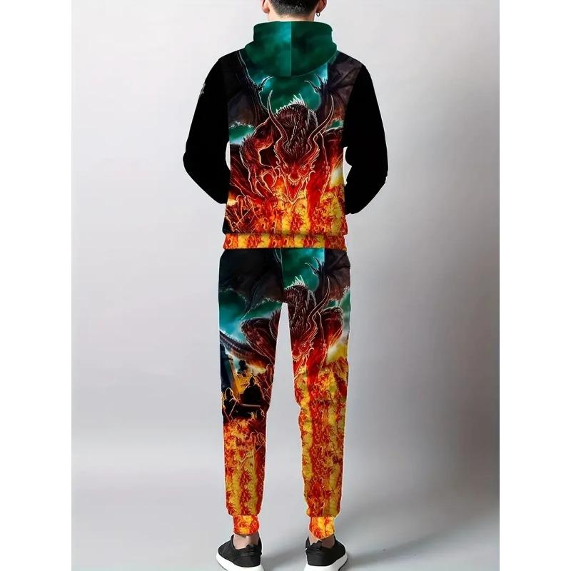 Autumn Cool Dragon 3D Printed Hoodie Suit Men Sweatshirts Sweatpants Casual Fashion Two Piece Tracksuit Set Jogging Tracksuit