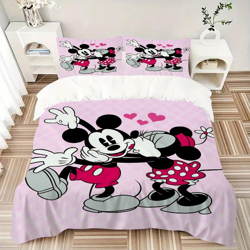 Mickey Minnie Love Print 3Pcs Bedding Setduvet Cover With 2 Bedropillowcase Home Birthday Gift