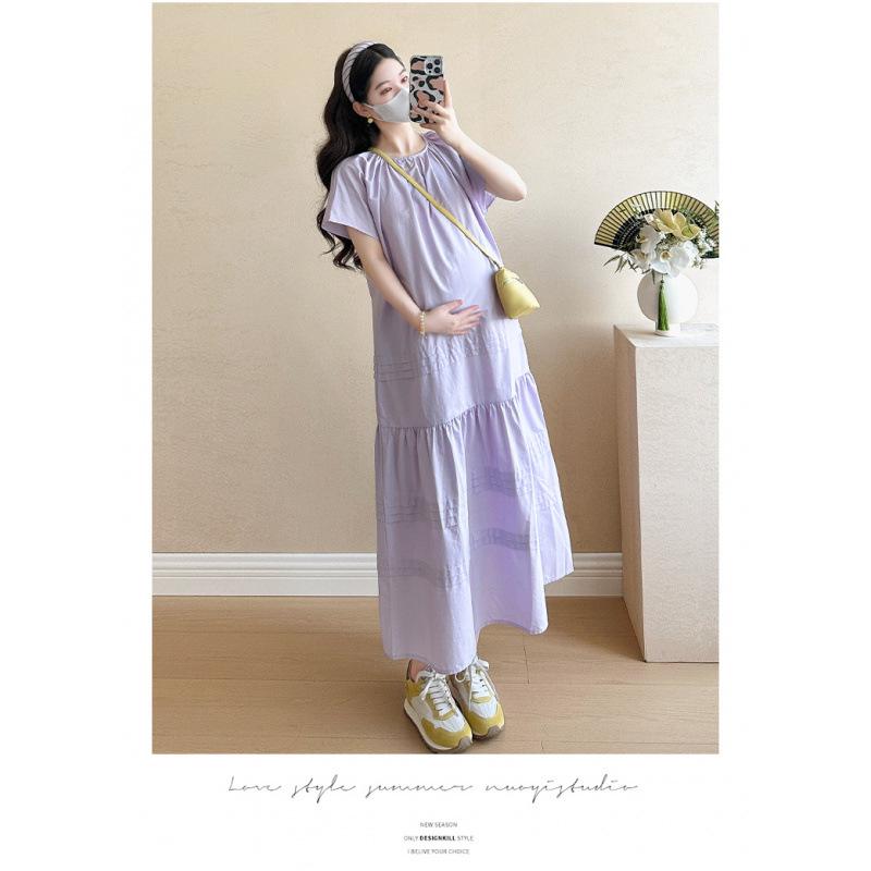

2026 Summer Casual Solid Color Round Neck French Maternity Dress 2XL фіолетовий