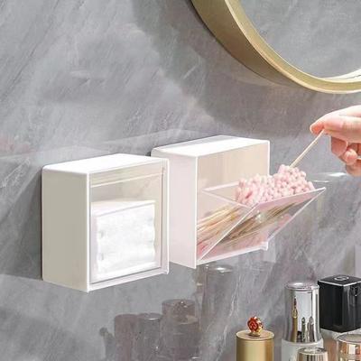 Plastic Wall Mounted Storage Boxes Organizer For Cotton Swabs Makeup Dustproof Bathroom Adhesive Small Jewelry Holder Box Rack