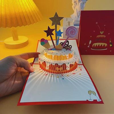 3D-Musik-Geburtstagskarte mit leuchtendem Kuchen-Design für Freund oder Freundin